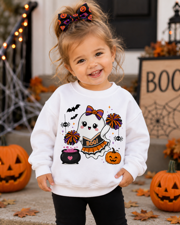 Toddler Halloween Cheerleader Ghost Sweatshirt, Spooky Cheer Girl Crewneck, Halloween Shirt, Cheer or Treat Sweater, Fall Cheer Gift