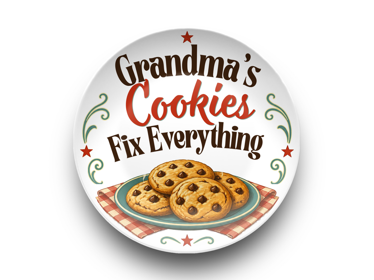Grandma's Cookies Fix Everything Plate, Grandparent Gift With Stand Option, Unbreakable Not Ceramic