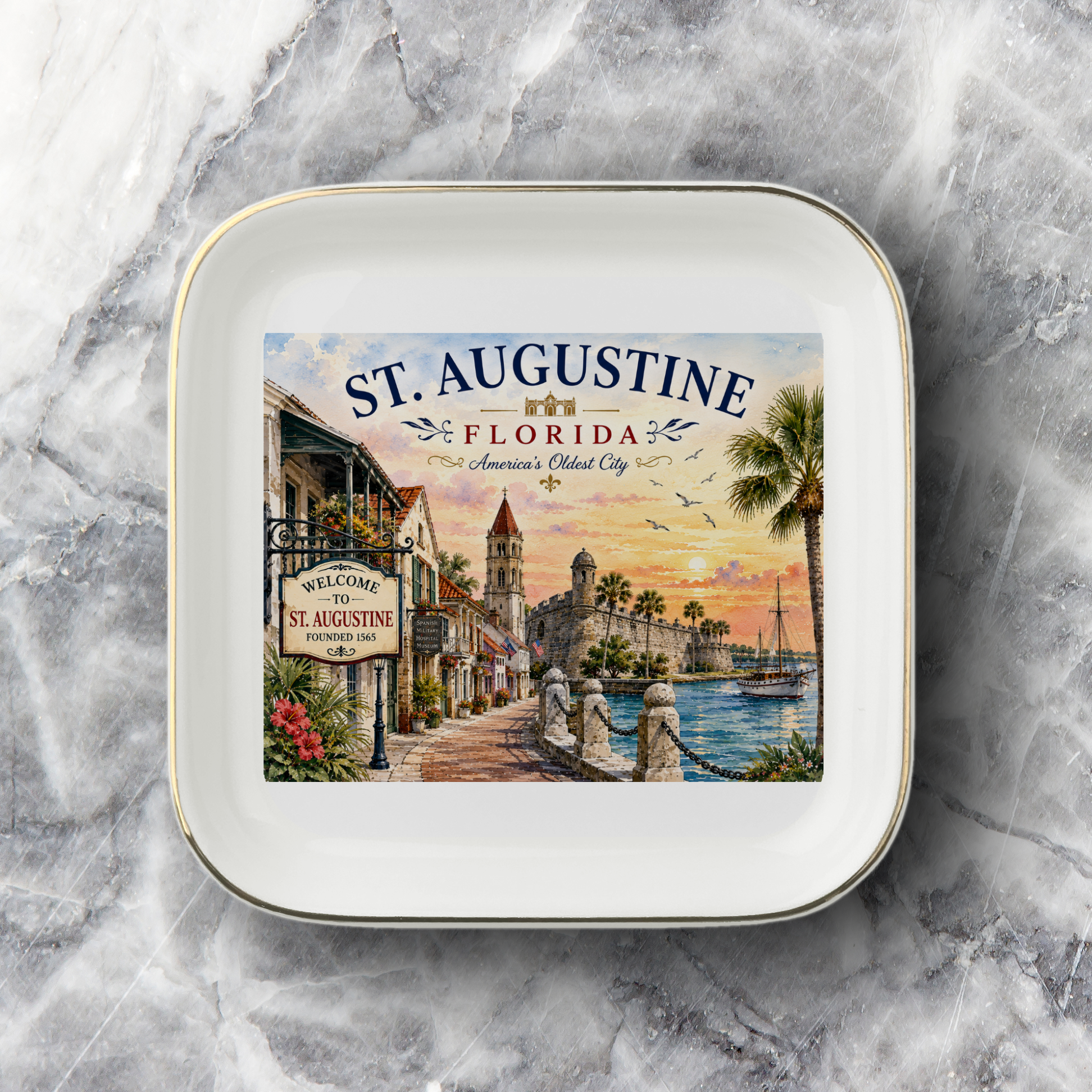 St. Augustine Florida Jewelry Dish, Historic City Souvenir, Coastal Travel Decor, Ceramic Trinket Tray, Florida Gift for Travelers