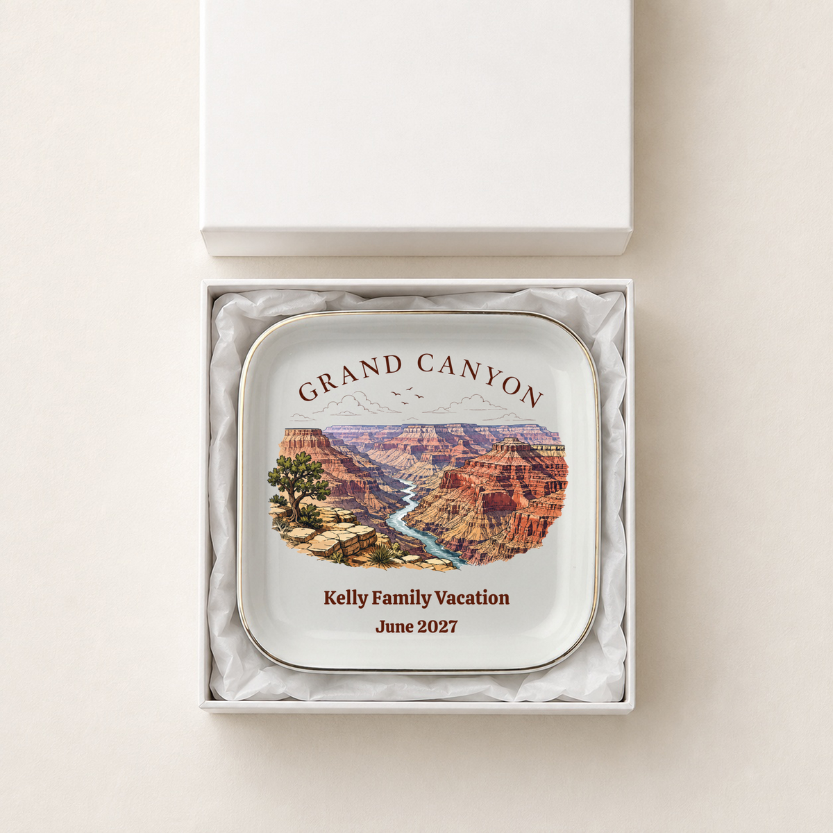 Personalized Grand Canyon Jewelry Dish,  National Park Keepsake Ring Holder, Travel Souvenir Gift, Ceramic Trinket Tray