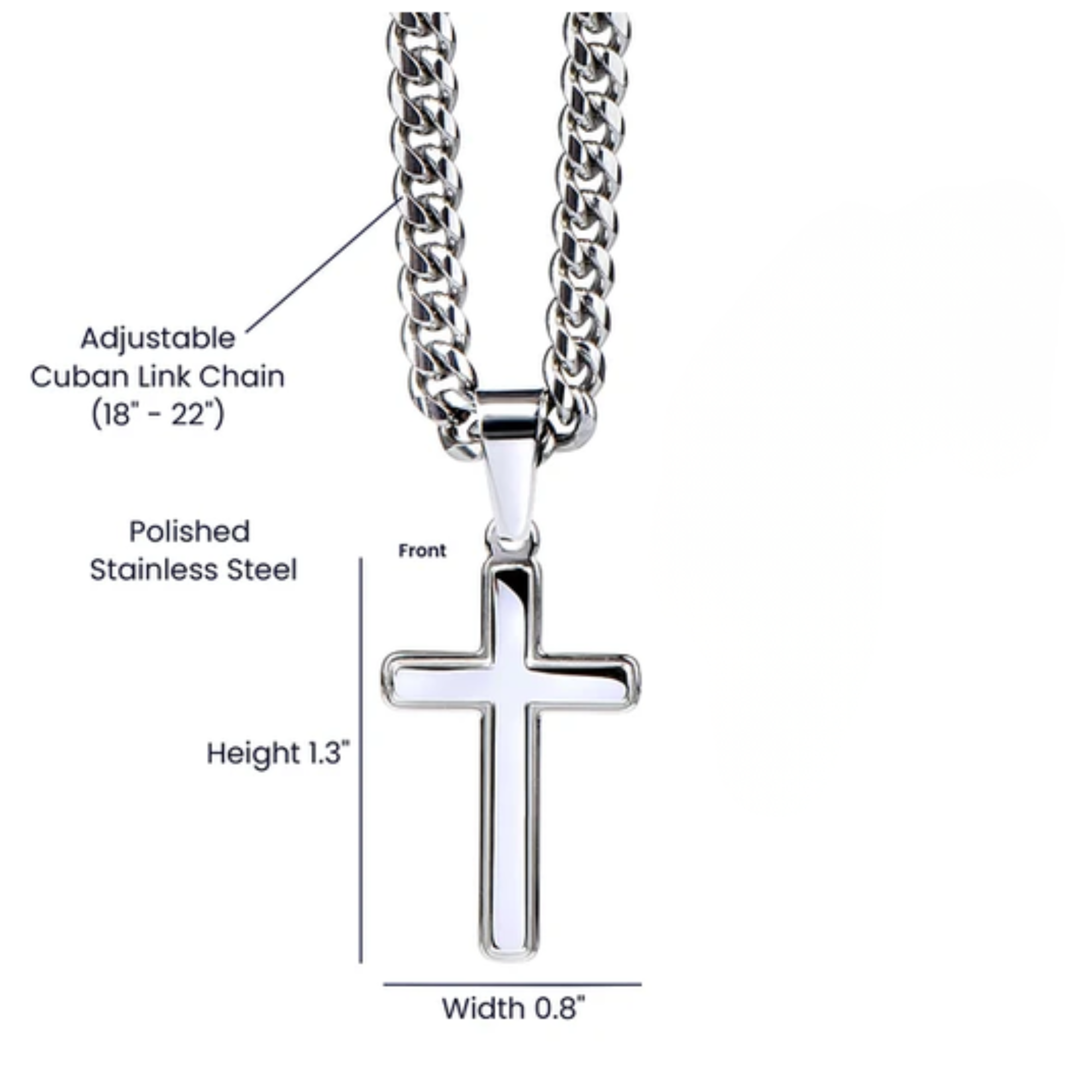 Steadfast Cross Necklace for Men with Cuban Link Chain, Optional Personalized Back Engraving, Christian Faith Gift for Him, Religious Jewelry
