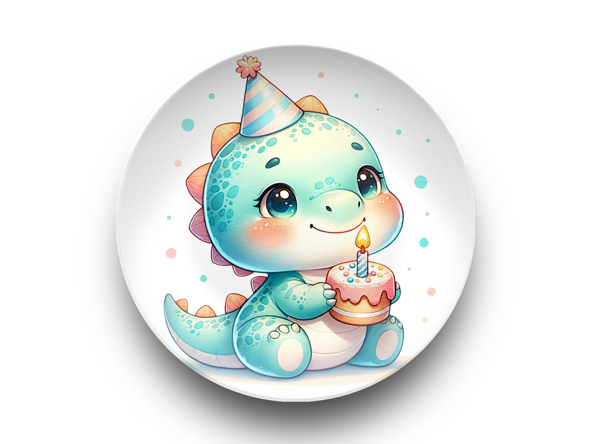 Dinosaur Birthday Plate, Unbreakable Kids Dinner Plate, Cute Baby Dino Gift, Toddler Birthday Gift for Boys and Girls, Gift form Grandma - Not Ceramic