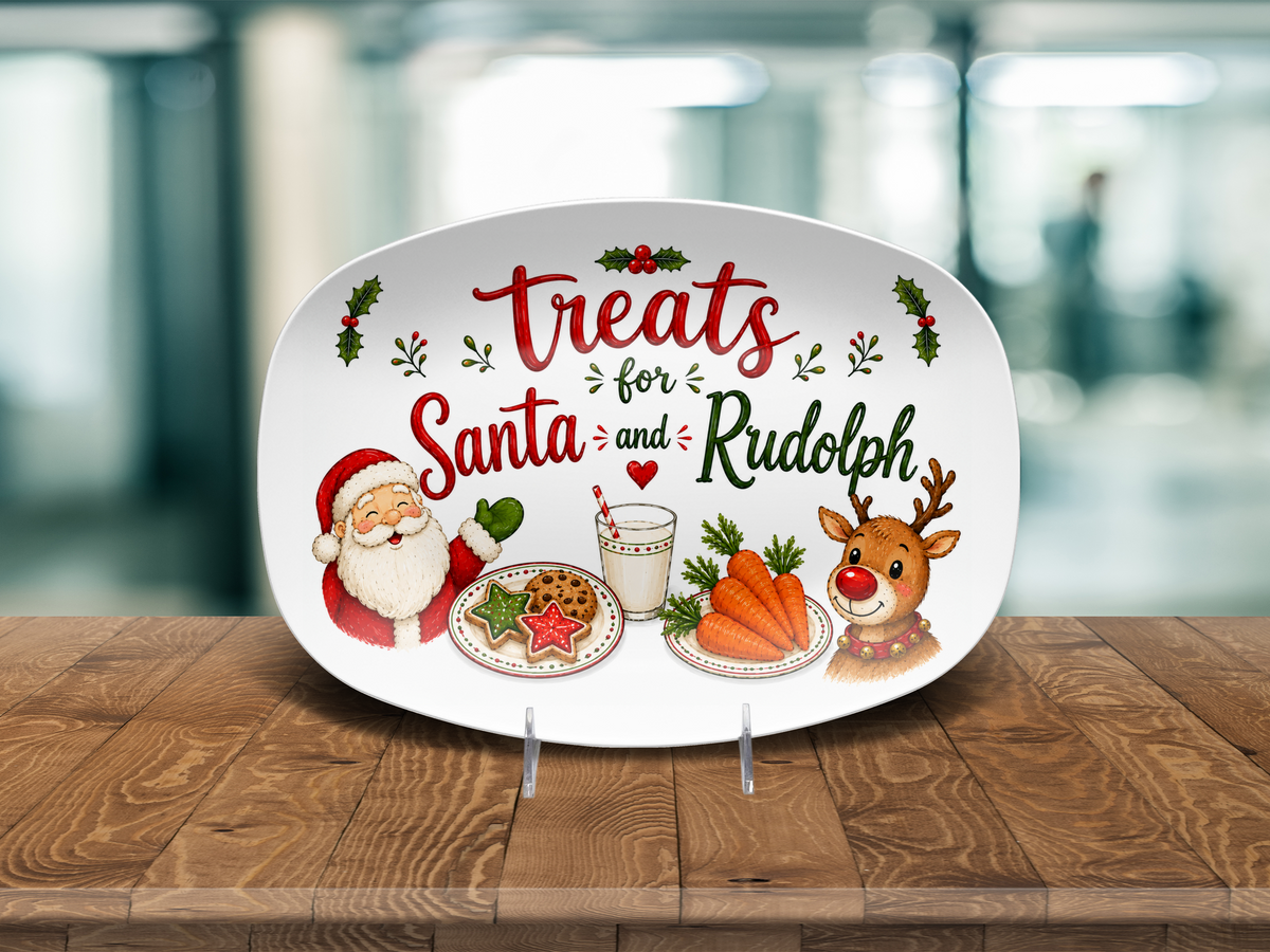 Christmas Treats for Santa and Rudolph Platter, Santa Cookie Tray, Holiday Serving Dish, Christmas Dessert Platter
