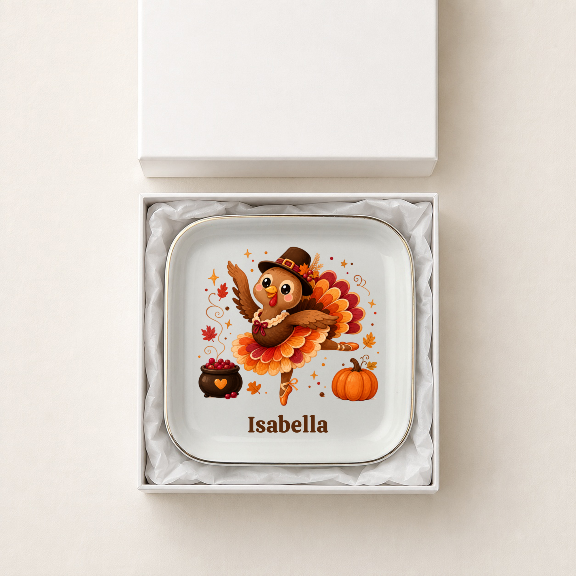 Personalized Thanksgiving Turkey Jewelry Dish, Fall Turkey Ring Holder, Ballet Dancer Gift, Dance Teacher Present