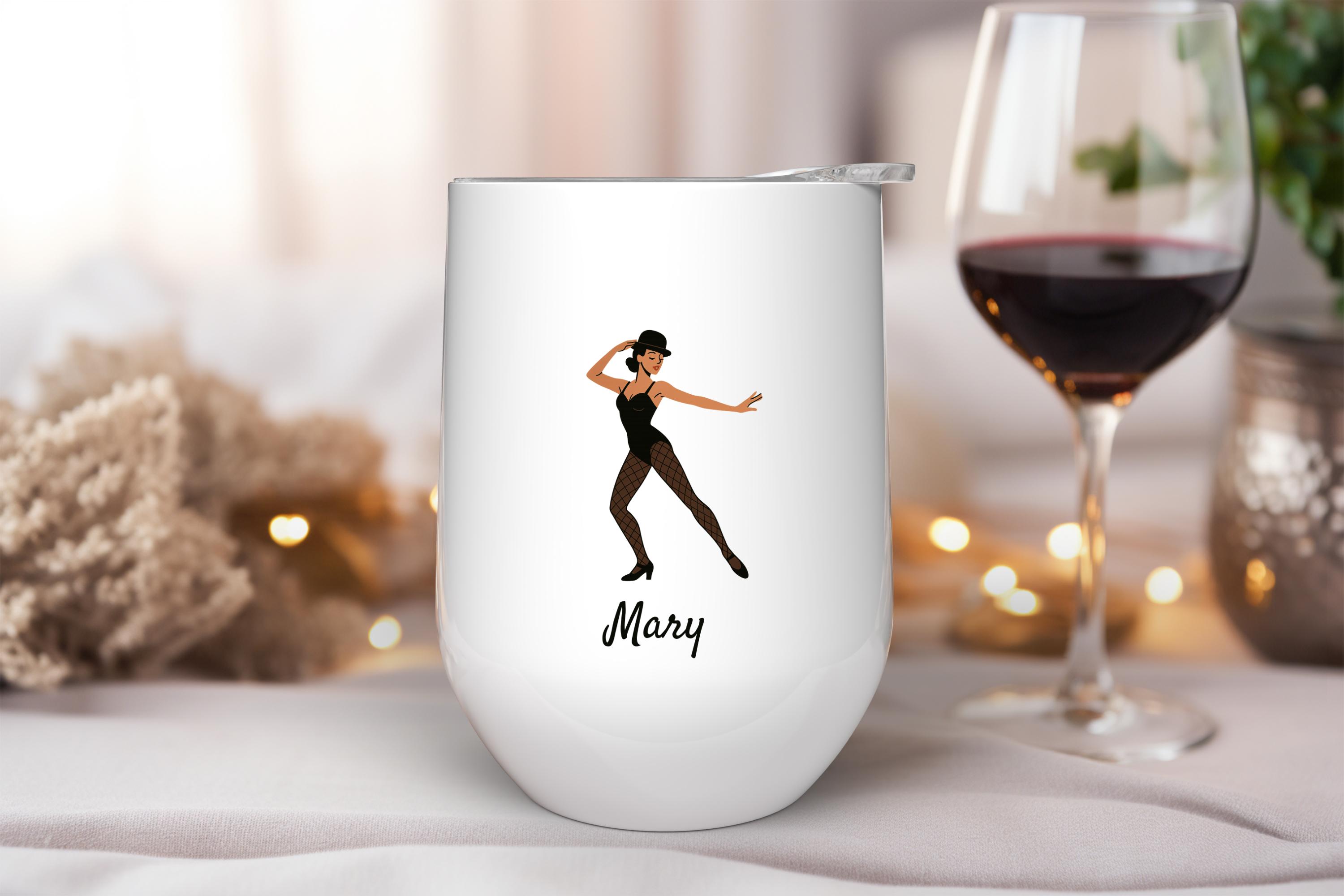 Personalized Female Jazz Dancer Wine Tumbler – 12oz Stainless Steel Cup, Insulated Gift for Dancers, Teachers & Musical Theater Fans