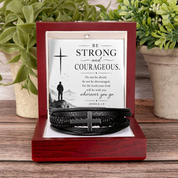 Men's Cross Leather Bracelet, Christian Gift for Him, Joshua 1:9 Courage Bracelet, Faith Gift for Husband, Boyfriend, Dad or Friend