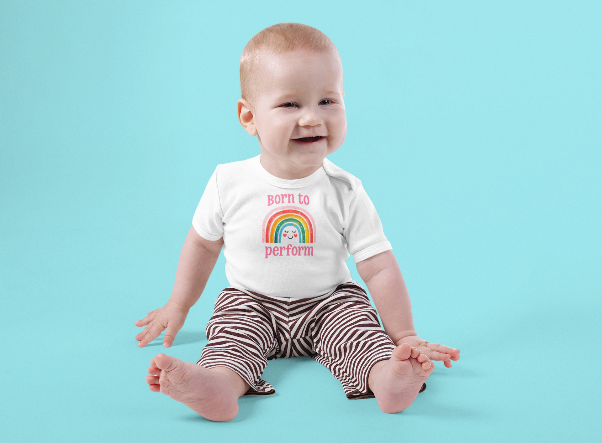 Born to Perform Baby Bodysuit: Rainbow Theater Outfit, 100% Cotton
