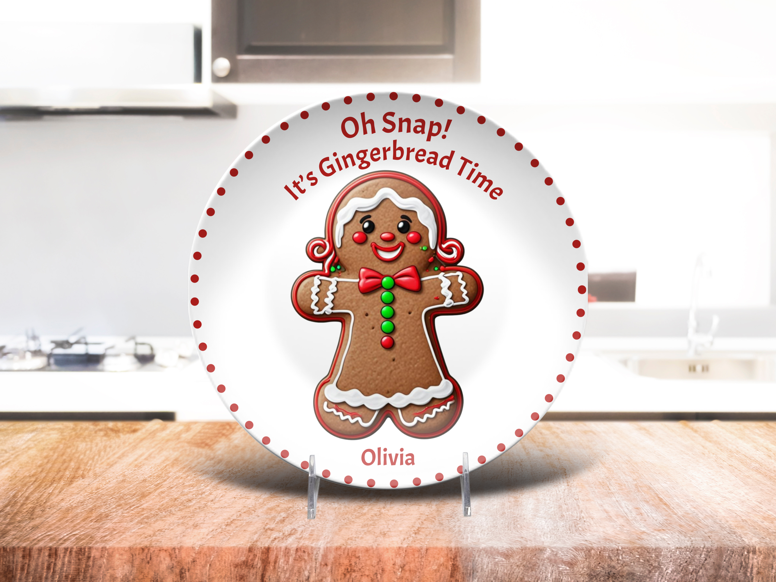 Personalized Gingerbread Christmas Plate, Holiday Cookie Serving Plate, Festive Kitchen Decor, Custom Name Christmas Gift for Kids