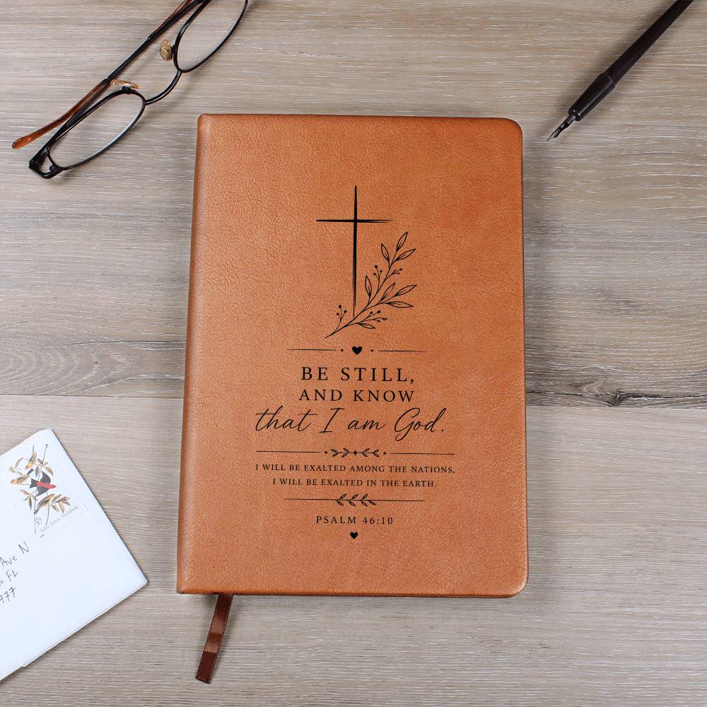 Inspirational Religious Vegan Leather Journal, Christian Keepsake, Psalm 46:10 Gift for Him Her, Ruled Lined Writing Notebook