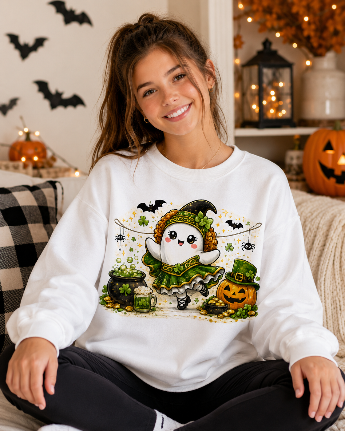 Irish Dance Halloween Ghost Sweatshirt, Cute Irish Dancer Ghost Crewneck, Spooky Dance Shirt, Halloween Dancer Gift, Irish Dance Sweater