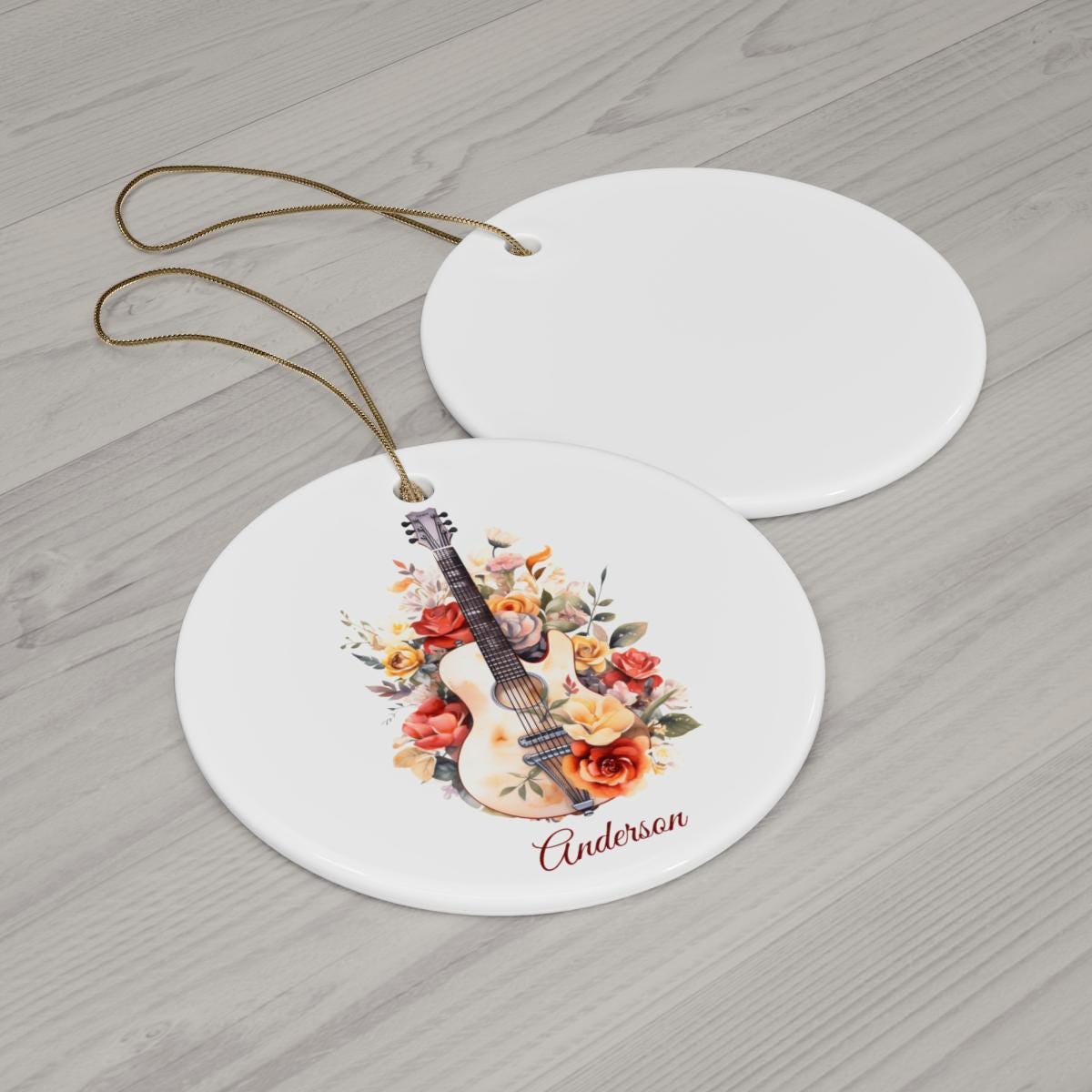 Personalized Guitar Ornament – Custom Name Ceramic Christmas Tree Decoration, Gift for Guitarist, Music Teacher, or Band Student