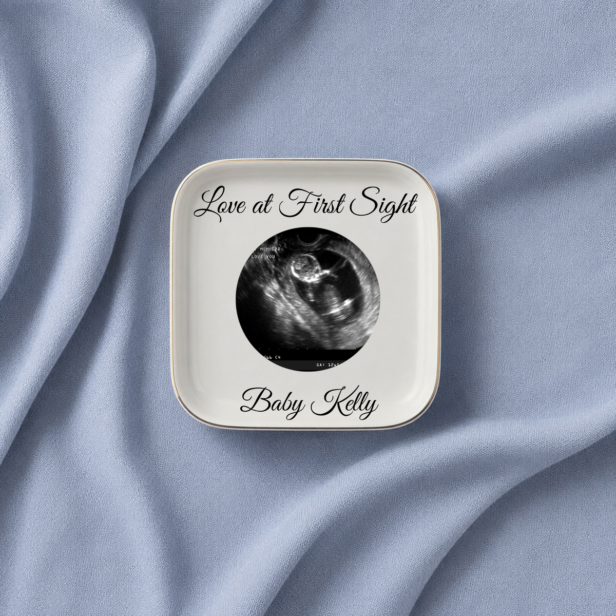 Personalized Ultrasound Jewelry Dish, Love at First Sight Baby Keepsake, Pregnancy Announcement Gift, New Baby Gift for Grandparents Giftboxed