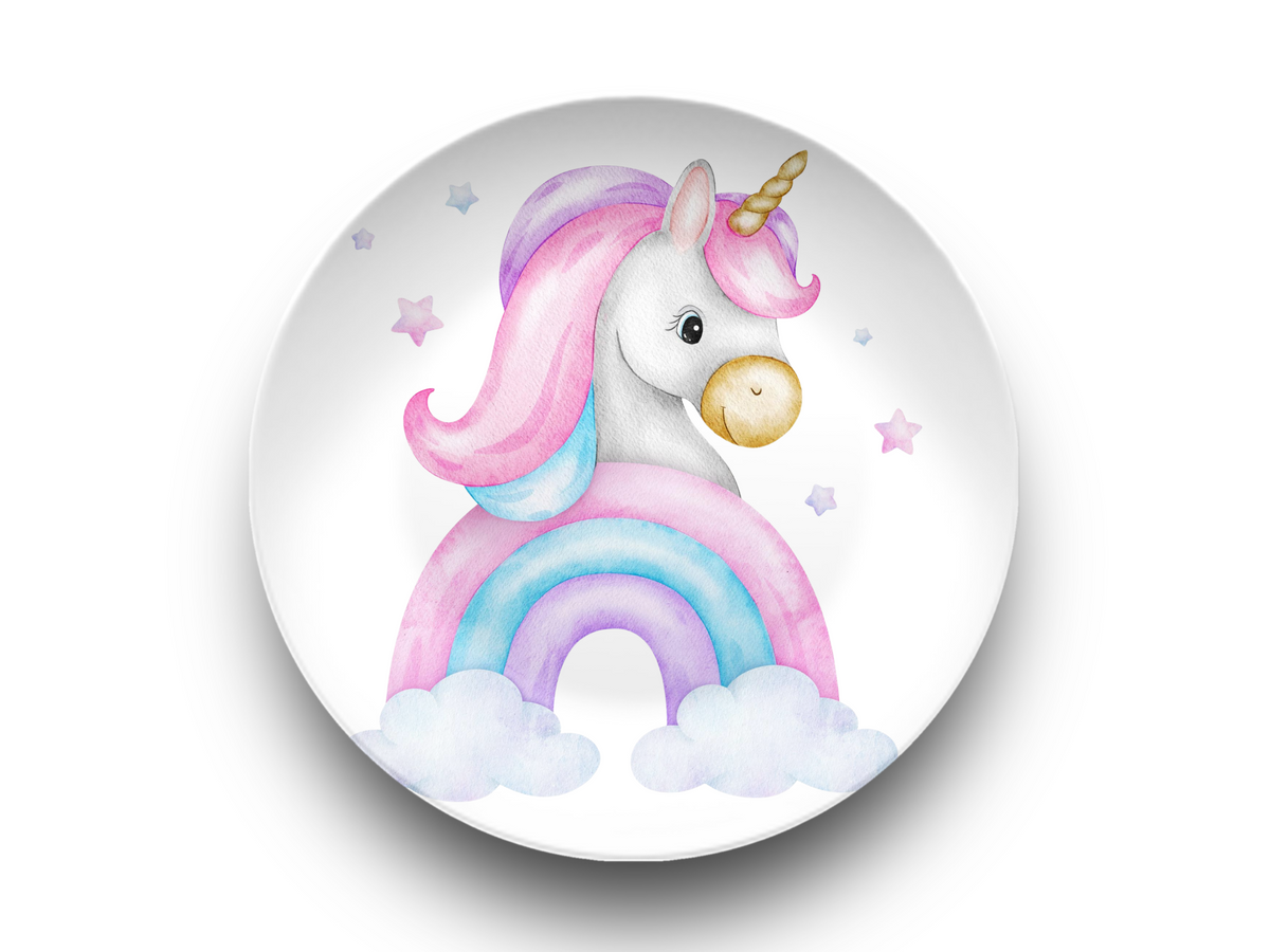 Unicorn Plate, Unbreakable Kids Dinner Plate, Rainbow Birthday Gift for Girls, Toddler Dinnerware