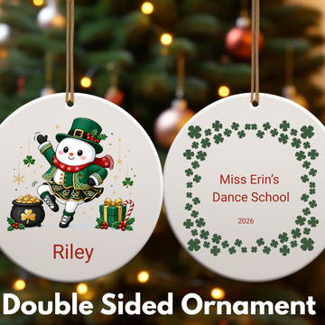 Personalized Irish Dancer Snowman Ornament,  Custom Irish Dance Christmas Ornament, Celtic Dance School Gift, Dance Recital Keepsake