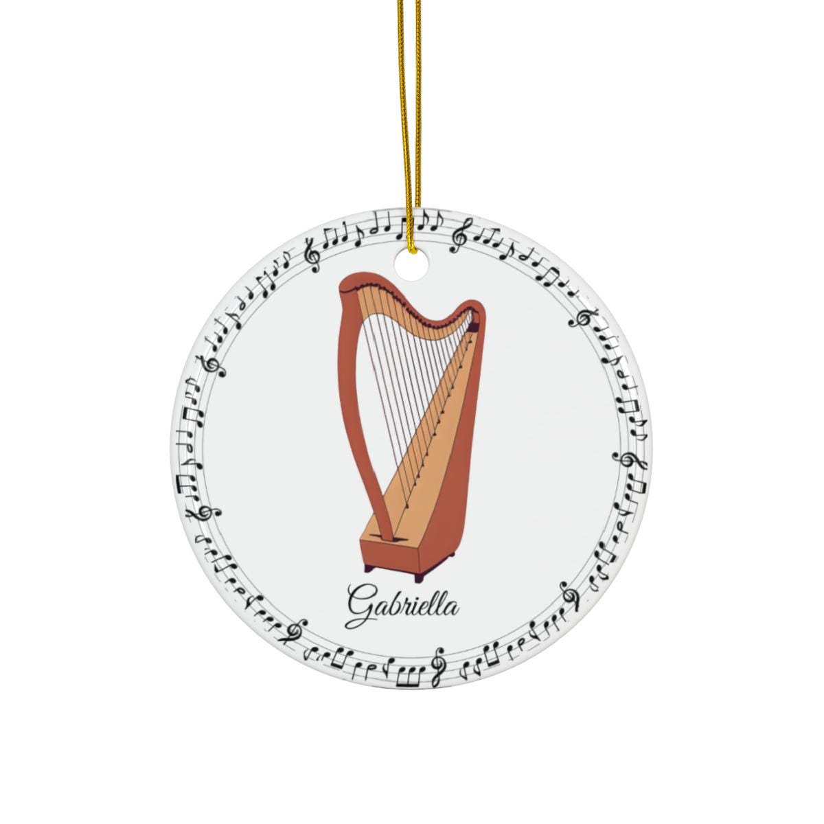 Custom Harp Ornament with Name – Personalized Ceramic Christmas Decoration, Gift for Harp Player, Orchestra Student, or Music Teacher