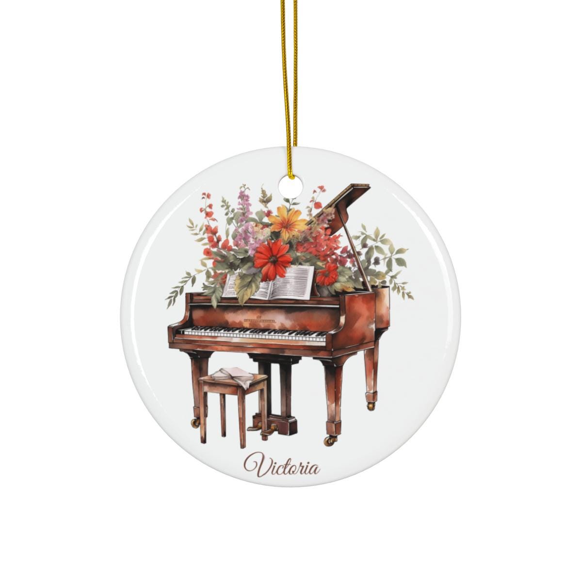 Personalized Grand Piano Ornament – Custom Name Ceramic Christmas Tree Decoration, Gift for Pianist, Music Student, or Piano Teacher