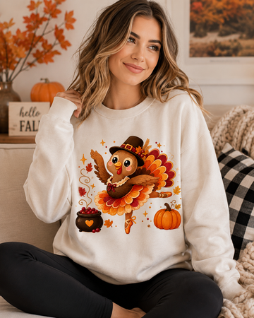 Thanksgiving Ballerina Turkey Sweatshirt, Dancing Turkey Crewneck, Fall Dance Shirt, Dancer Wear, Dance Teacher Gift