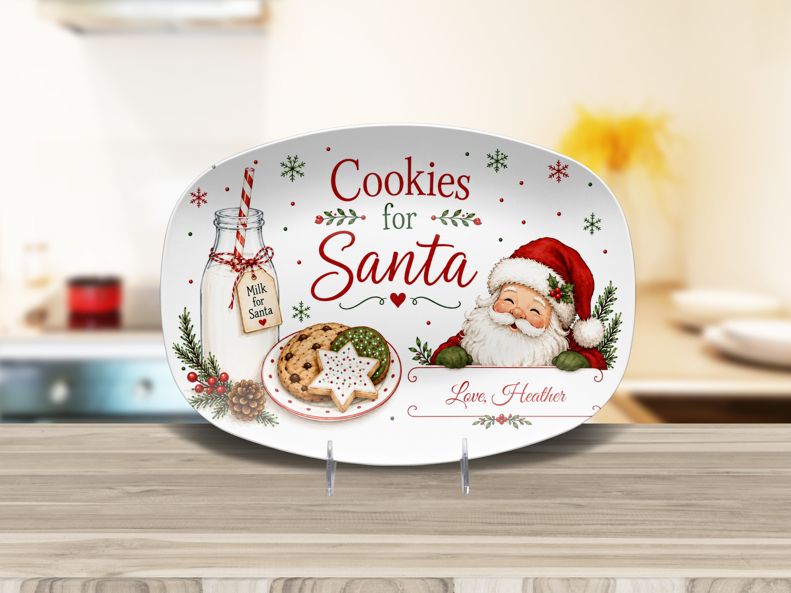 Personalized Cookies for Santa Christmas Platter, Santa Cookie Tray, Milk and Cookies Serving Dish, Christmas Eve Holiday Table Decor