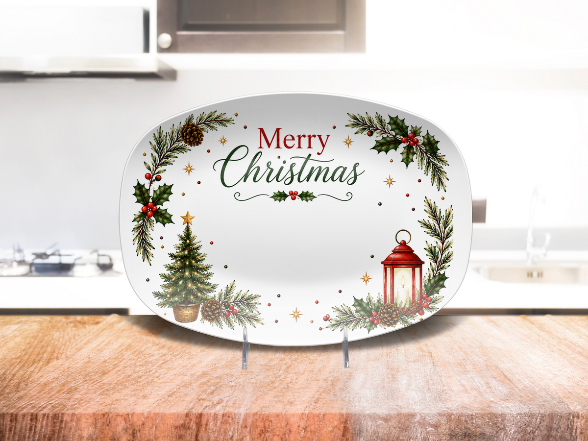 Merry Christmas Platter, Cookie Exchange Plate, Oval Holiday Serving Tray, Festive Christmas Table Decor