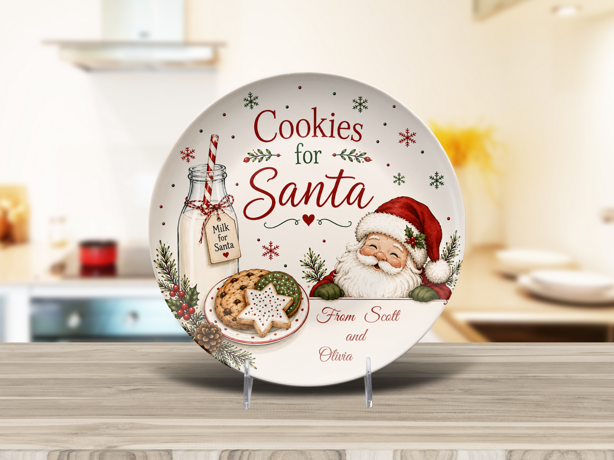 Personalized Santa Christmas Plate, Christmas Eve Cookies for Santa Dish, Grandma Holiday Serving Plate