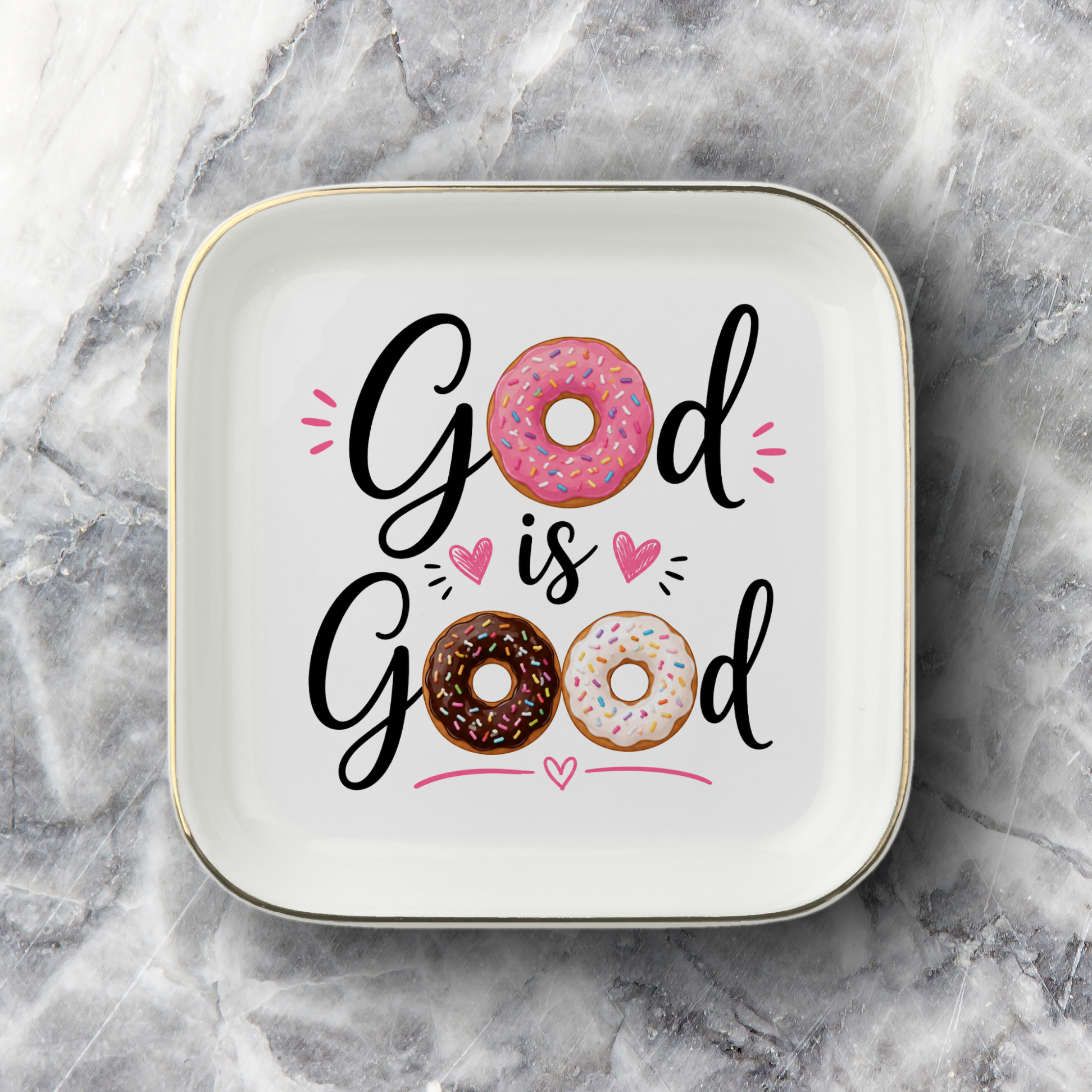 Donut Lover Jewelry Dish, God Is Good Trinket Tray, Ceramic Ring Holder, Sweet Gift for Donut Fans and Bakers