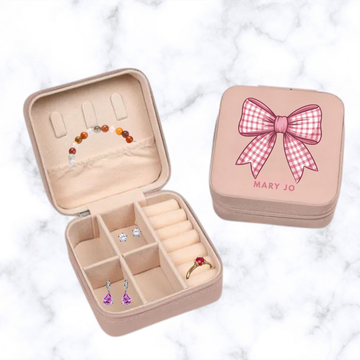 Personalized Pink Bow Jewelry Case | Custom Name Travel Jewelry Box | Cute Gift for Girls | Mini Jewelry Organizer