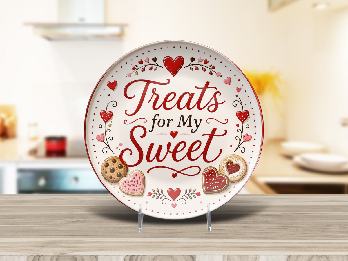 Treats for My Sweet Dessert Plate, Valentine Heart Cookie Plate, Romantic Sweetheart Serving Dish, Love-Themed Tableware, 10 Inch Plate