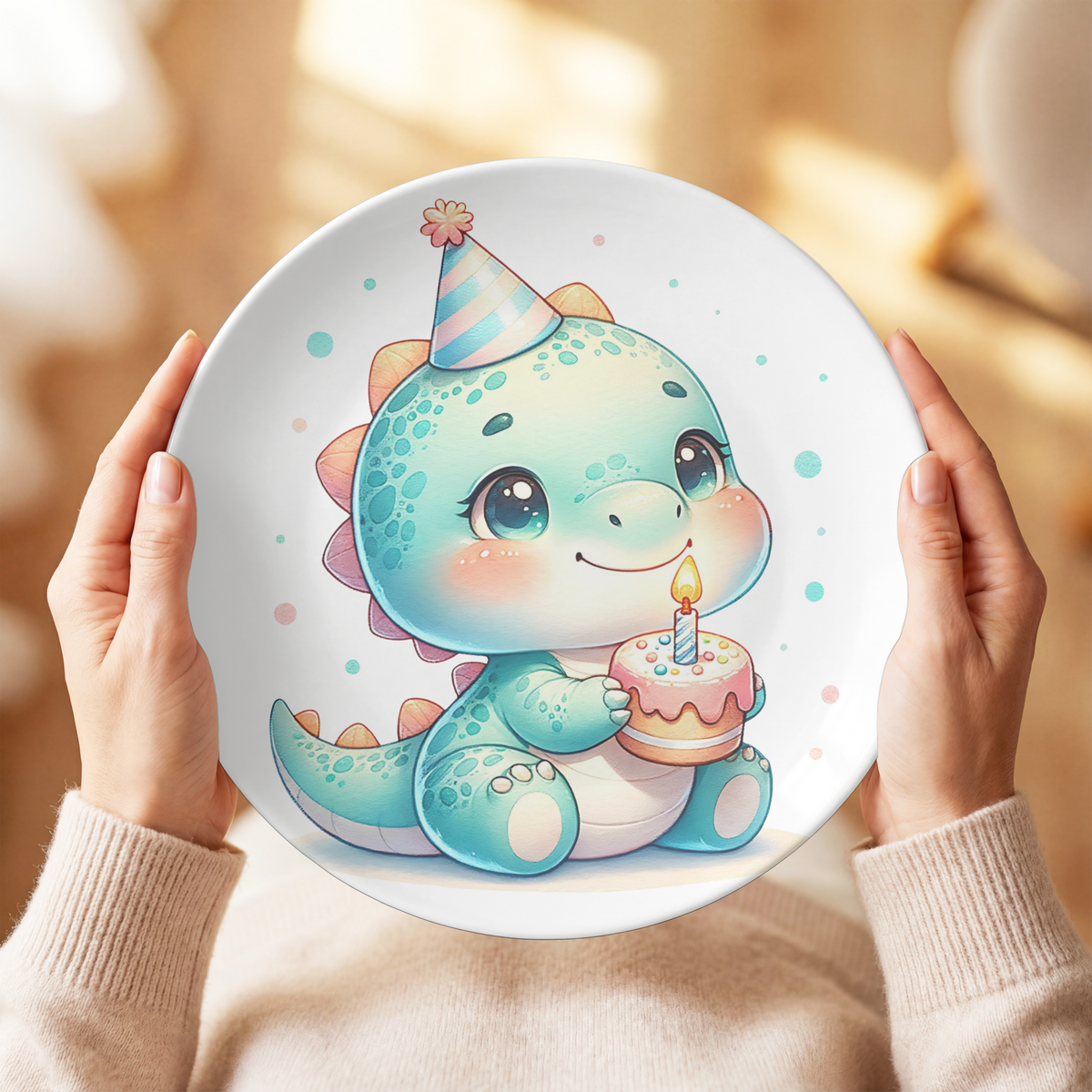 Dinosaur Birthday Plate, Unbreakable Kids Dinner Plate, Cute Baby Dino Gift, Toddler Birthday Gift for Boys and Girls, Gift form Grandma - Not Ceramic