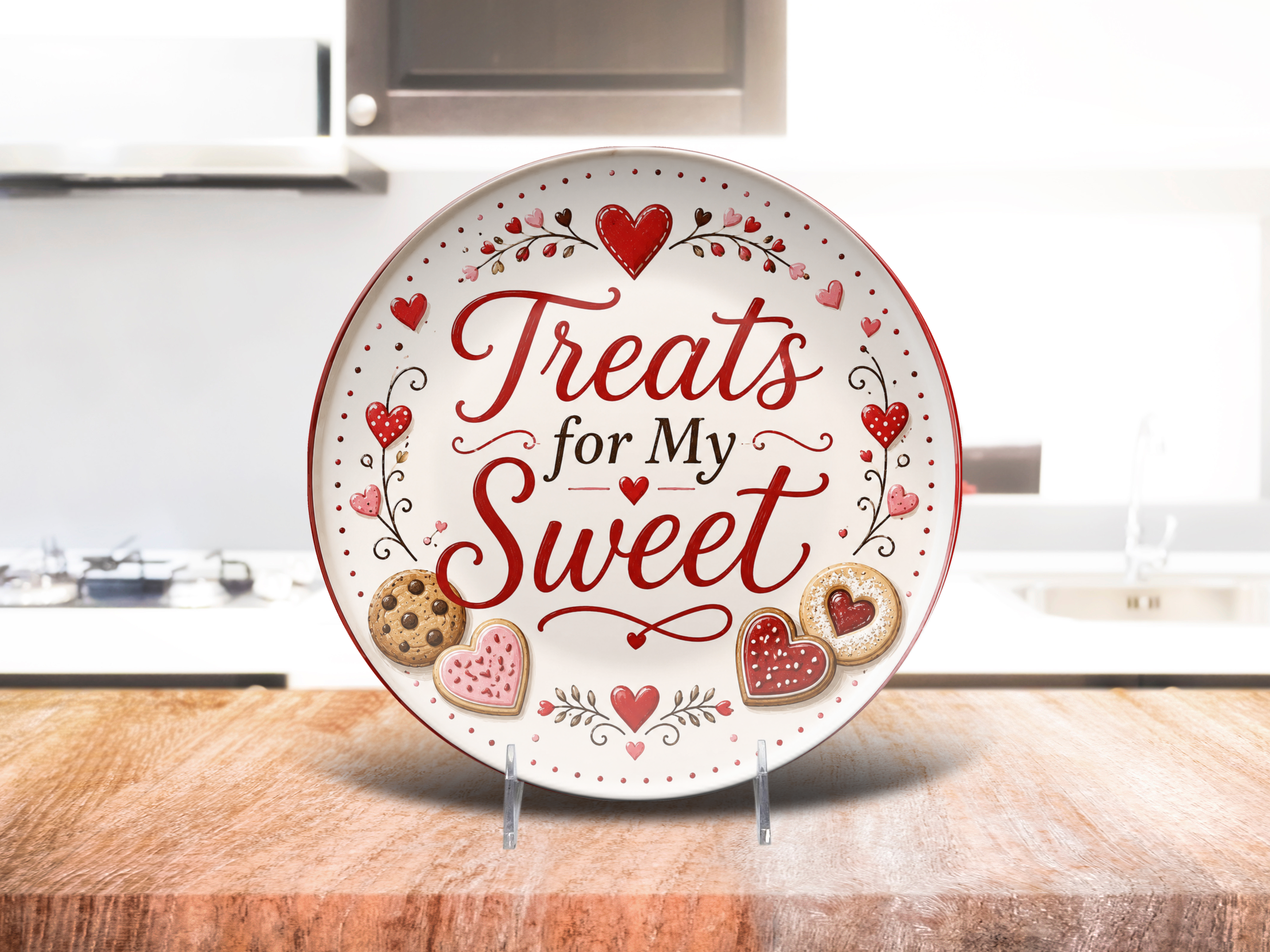 Treats for My Sweet Dessert Plate, Valentine Heart Cookie Plate, Romantic Sweetheart Serving Dish, Love-Themed Tableware, 10 Inch Plate