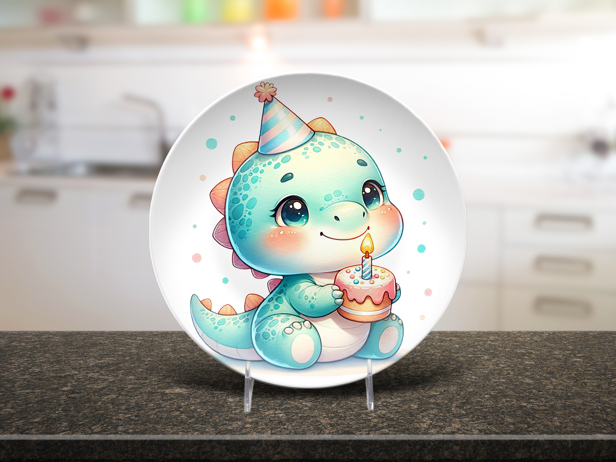 Dinosaur Birthday Plate, Unbreakable Kids Dinner Plate, Cute Baby Dino Gift, Toddler Birthday Gift for Boys and Girls, Gift form Grandma - Not Ceramic