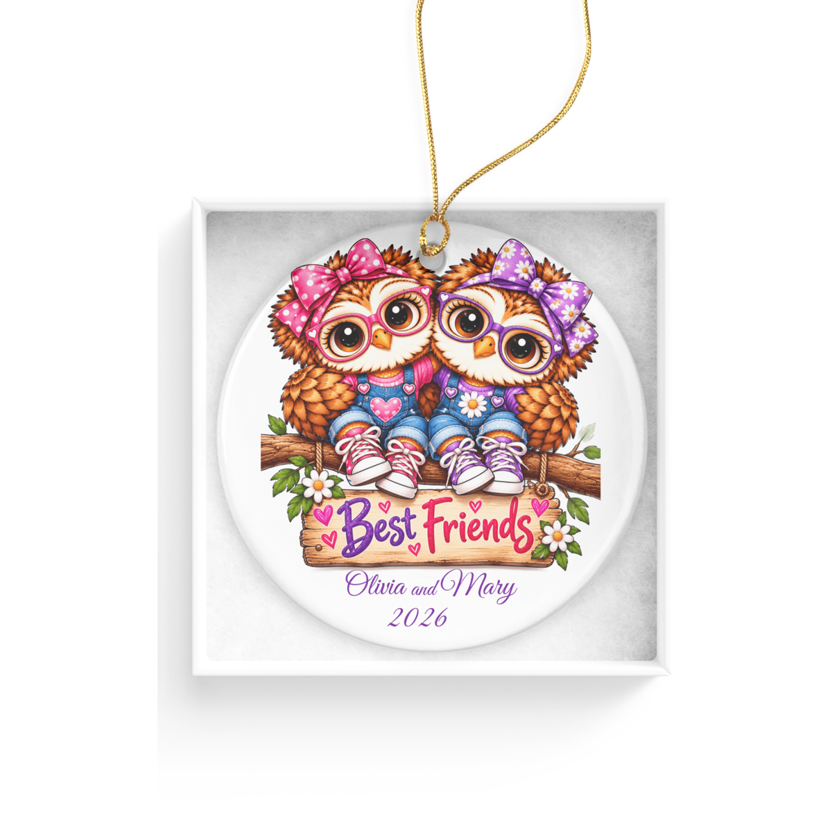Personalized Best Friends Owl Ornament, Custom Names & Year, Friendship Christmas Gift, BFF Keepsake Ornament