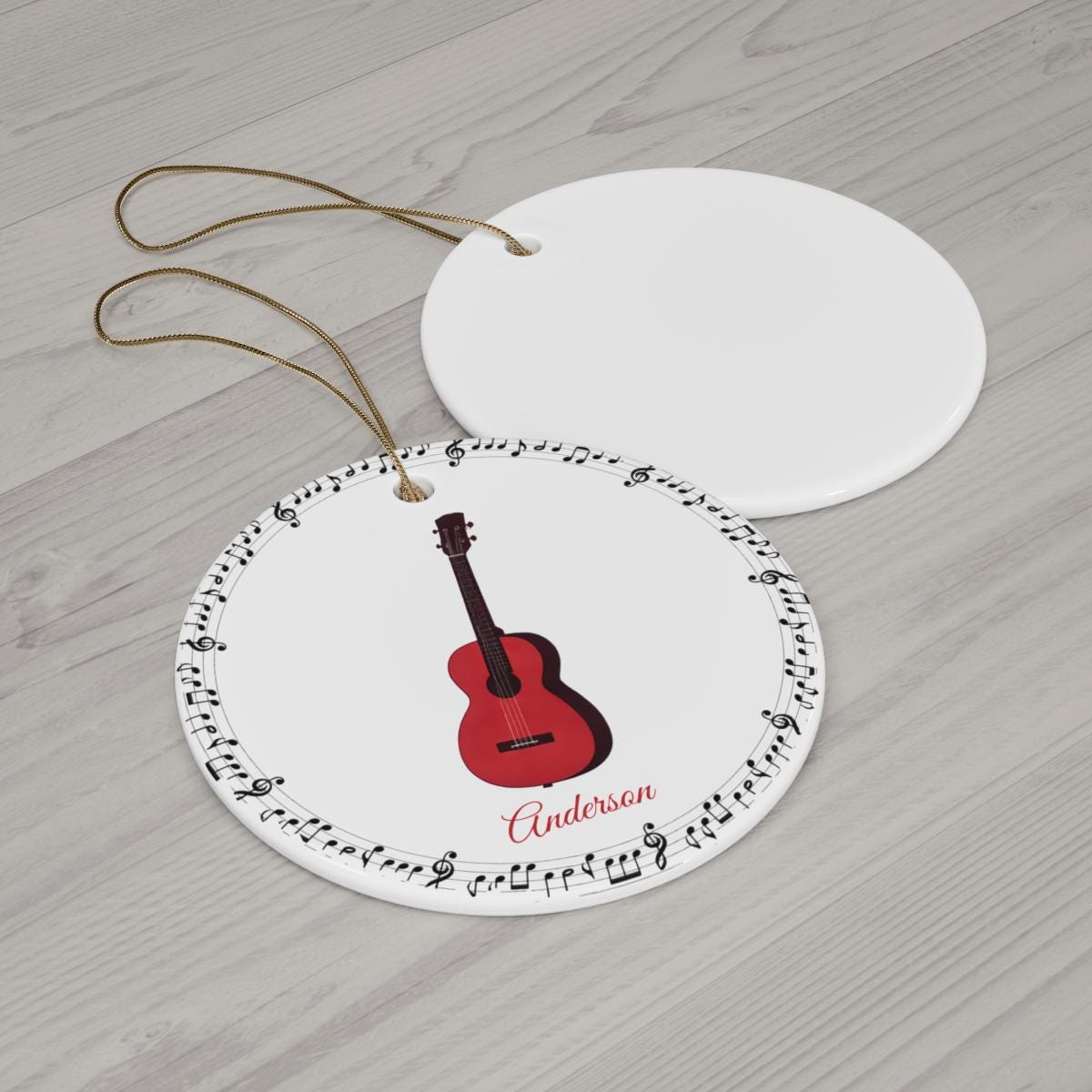 Custom Guitar Ornament – Personalized Ceramic Christmas Tree Decoration with Name, Gift for Guitarist, Student, or Music Teacher