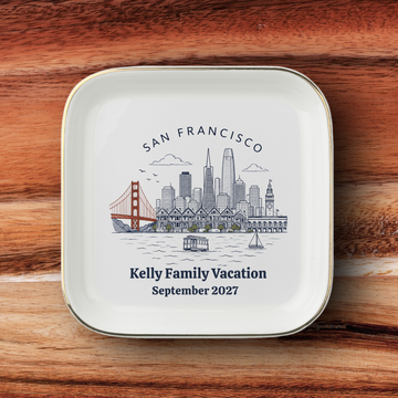 Personalizled San Francisco Souvenir Jewelry Dish, Golden Gate Bridge Trinket Tray, Golden Gate Bridge Keepsake Gift, Gold-Trimmed Ceramic Dish