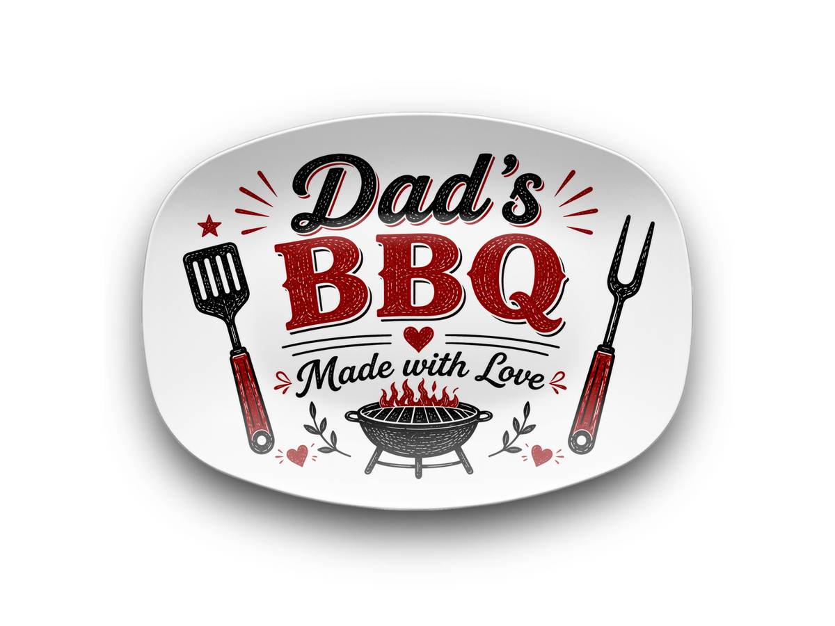 Dad's BBQ Serving Platter, Made With Love Grill Gift, Father's Day Barbecue Entertaining Tray, Oval Outdoor Cookout Table Decor Gift