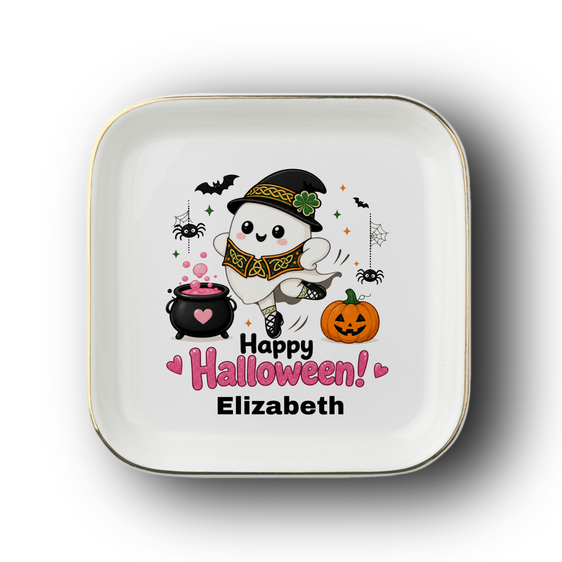 Personalized Irish Dancer Halloween Trinket Tray, Dance Jewelry Dish, Halloween Gift for Dancer, Ceramic Ring Holder