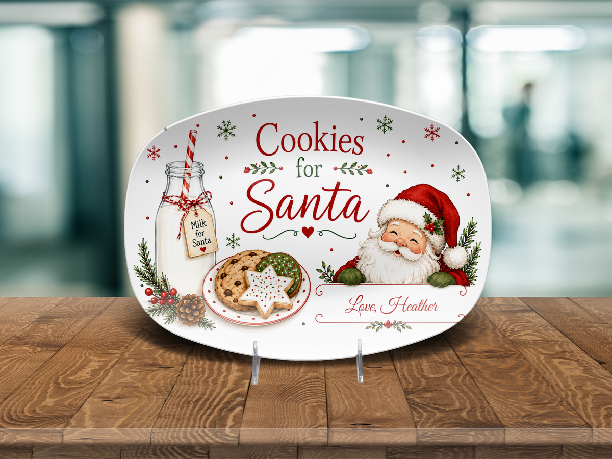 Personalized Cookies for Santa Christmas Platter, Santa Cookie Tray, Milk and Cookies Serving Dish, Christmas Eve Holiday Table Decor