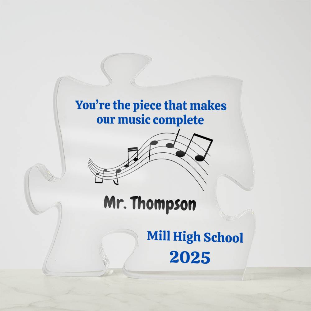 Personalized Music Teacher Thank You Gift with Name and Year, Custom Acrylic Teacher Retirement Gift , Music Teacher Puzzle Piece Plaque