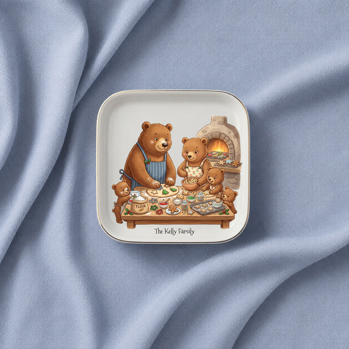 Personalized Bear Family Jewelry Dish, Christmas Cookies Trinket Tray, Ceramic Ring Holder, Kitchen Ring Holder