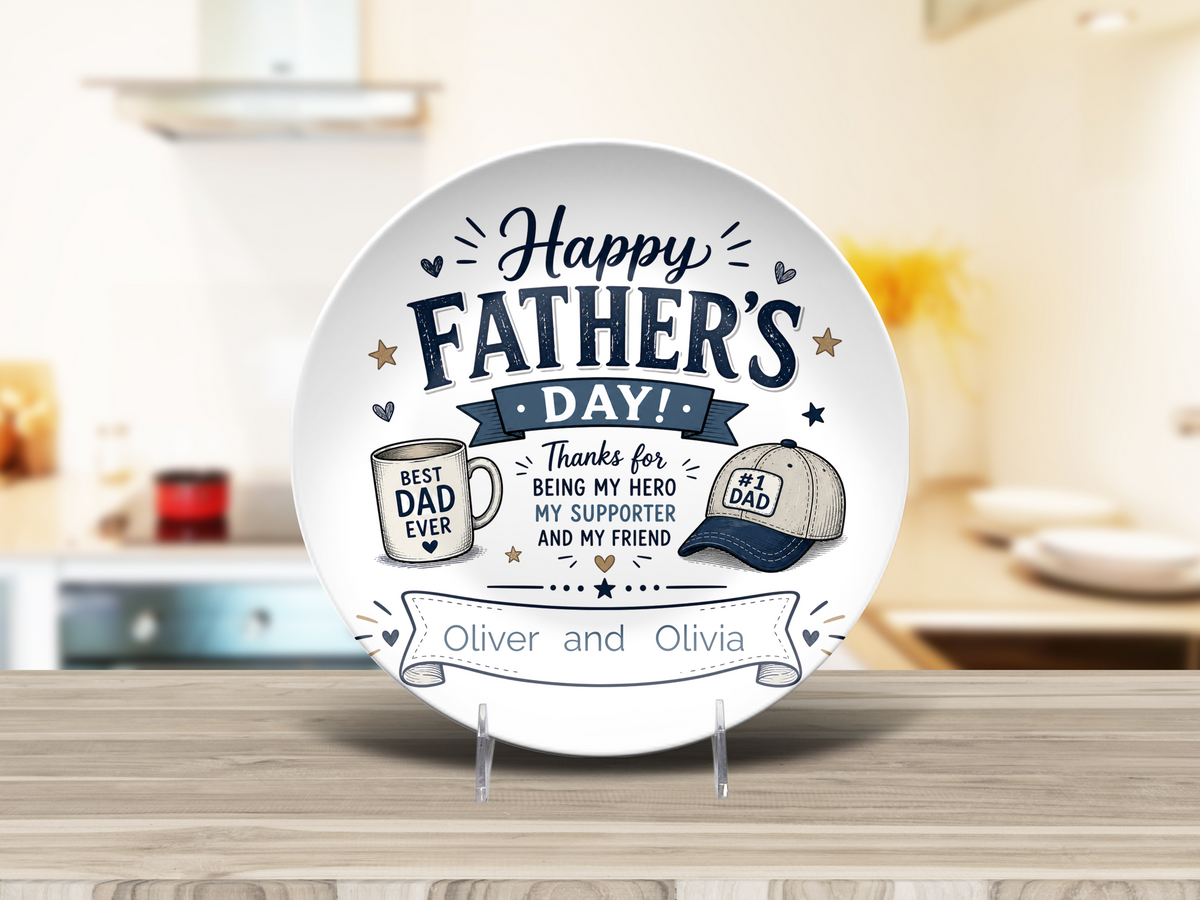 Personalized Happy Father's Day Plate, Best Dad Ever Gift, Dad Keepsake, Father's Day Table Decor