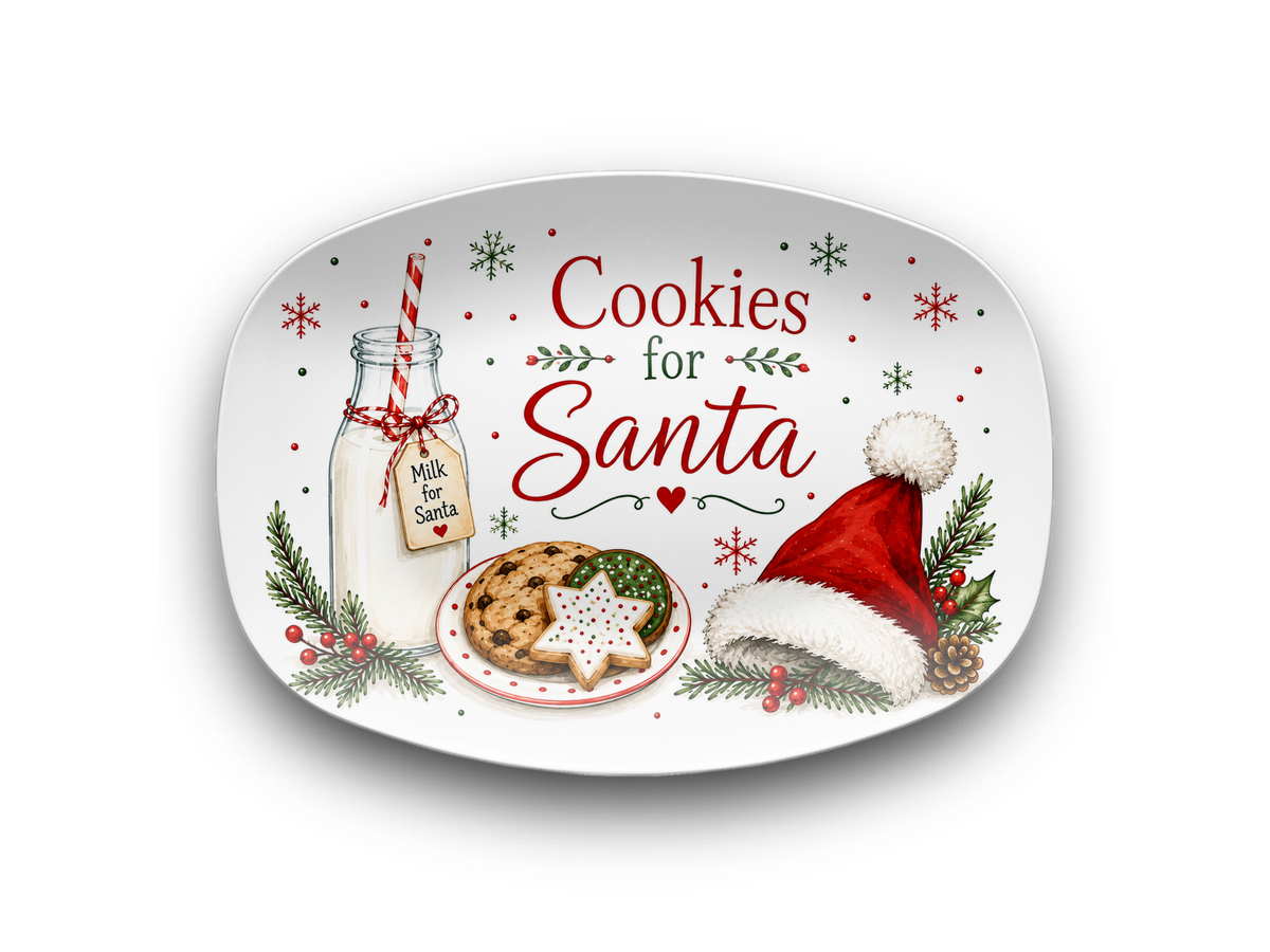 Cookies for Santa Christmas Platter, Milk and Cookies Serving Tray, Holiday Decor, Christmas Eve Dessert Dish, Oval Platter