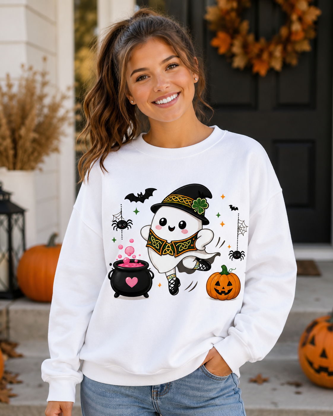 Irish Dance Halloween Ghost Sweatshirt, Cute Irish Dancer Ghost Crewneck, Spooky Irish Dance Shirt, Halloween Dance Gift, Fall Dancer Sweater