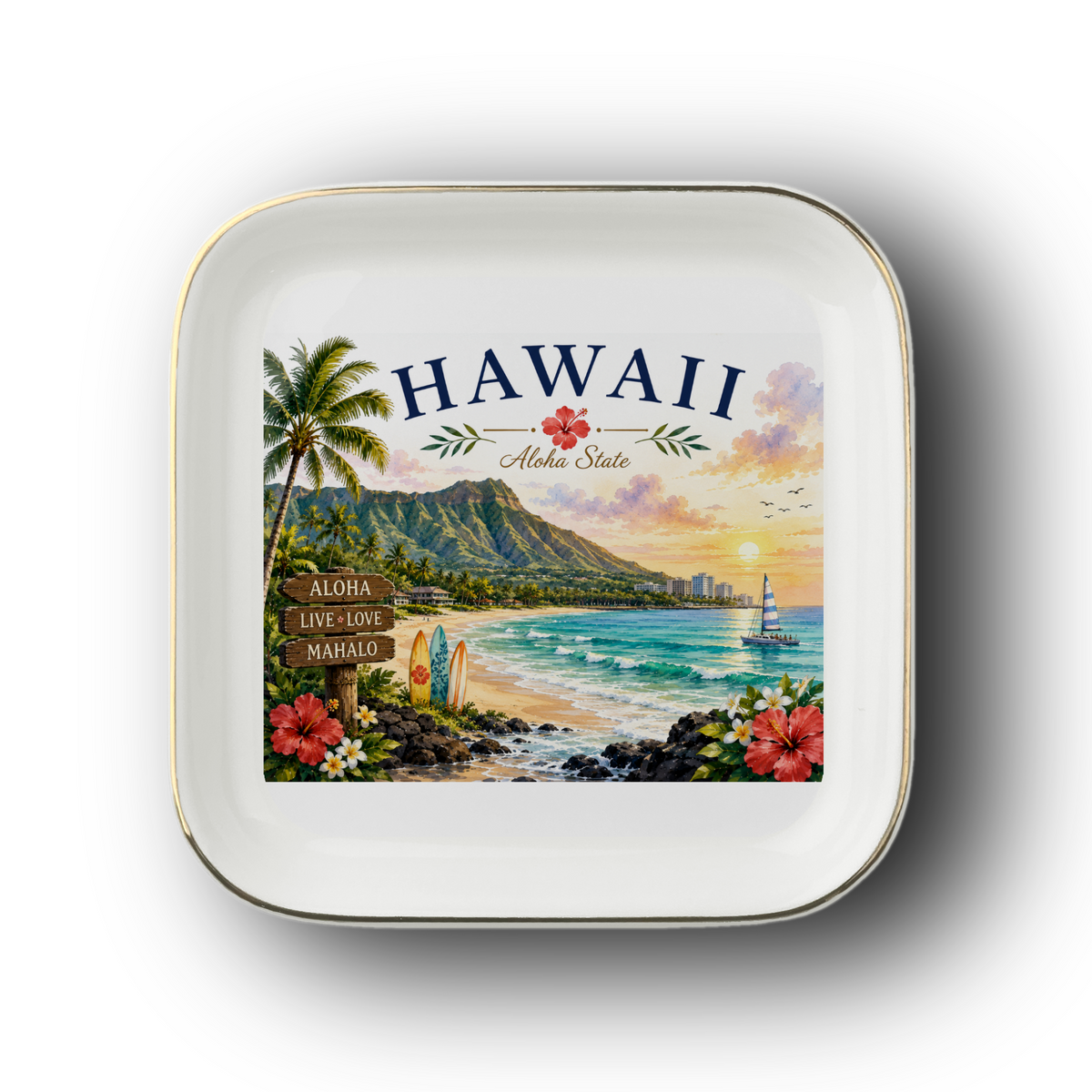Hawaii Souvenir Jewelry Dish, Aloha State Island Keepsake Tray, Tropical Coastal Gift, Trinket Dish for Rings