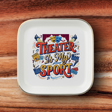 Theater Is My Sport Jewelry Dish, Theater Lover Gift, Drama Club Keepsake, Acting Gift, Stage Performer Ring Tray, Gold Trim Ceramic Dish
