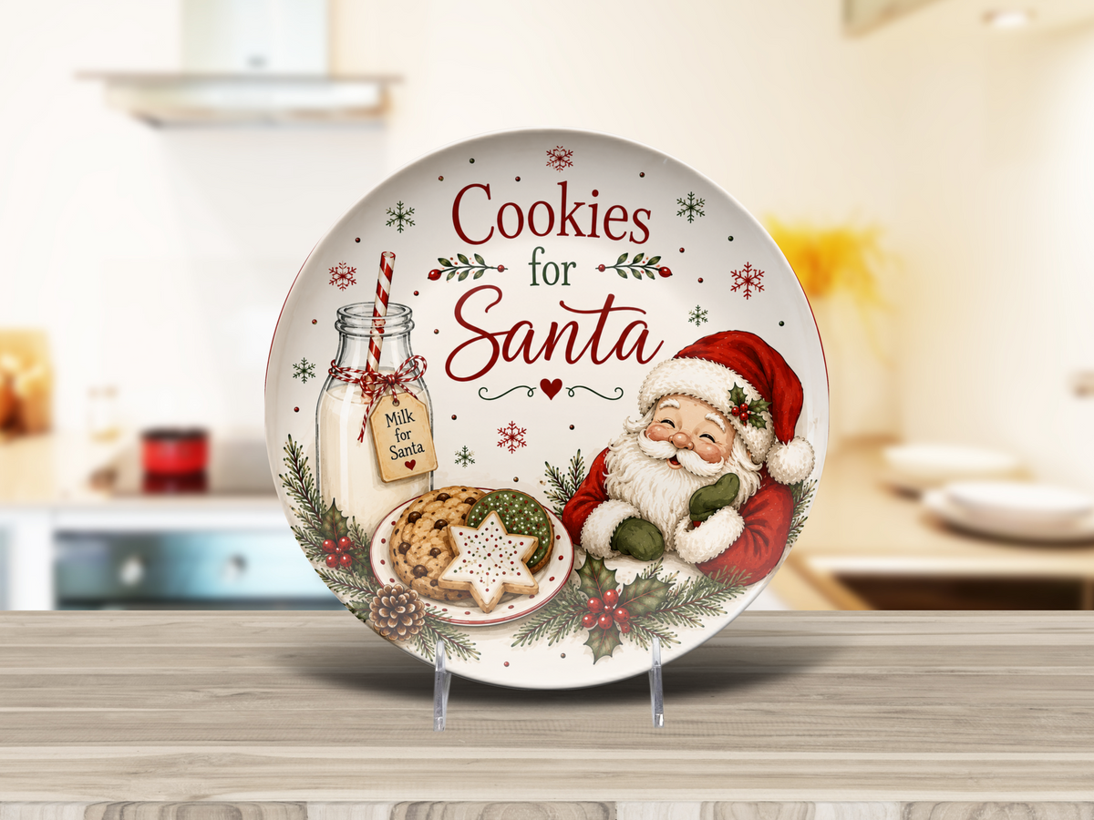 Cookies for Santa Christmas Plate, Santa Cookie Serving Dish, Milk and Cookies Plate, Christmas Eve Decor, Holiday Kitchen Display