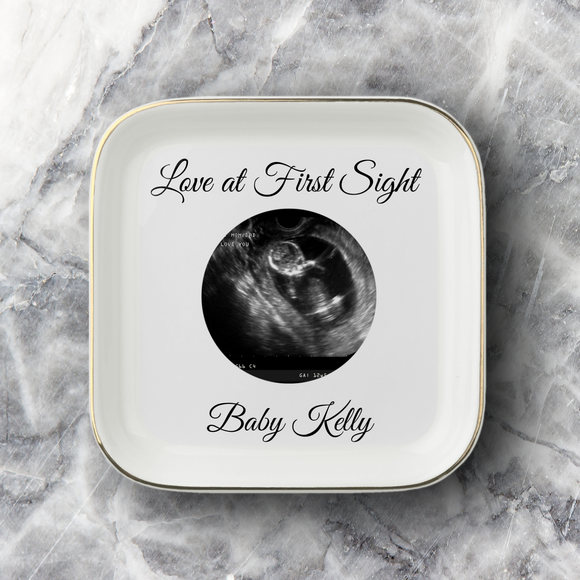 Personalized Ultrasound Jewelry Dish, Love at First Sight Baby Keepsake, Pregnancy Announcement Gift, New Baby Gift for Grandparents Giftboxed