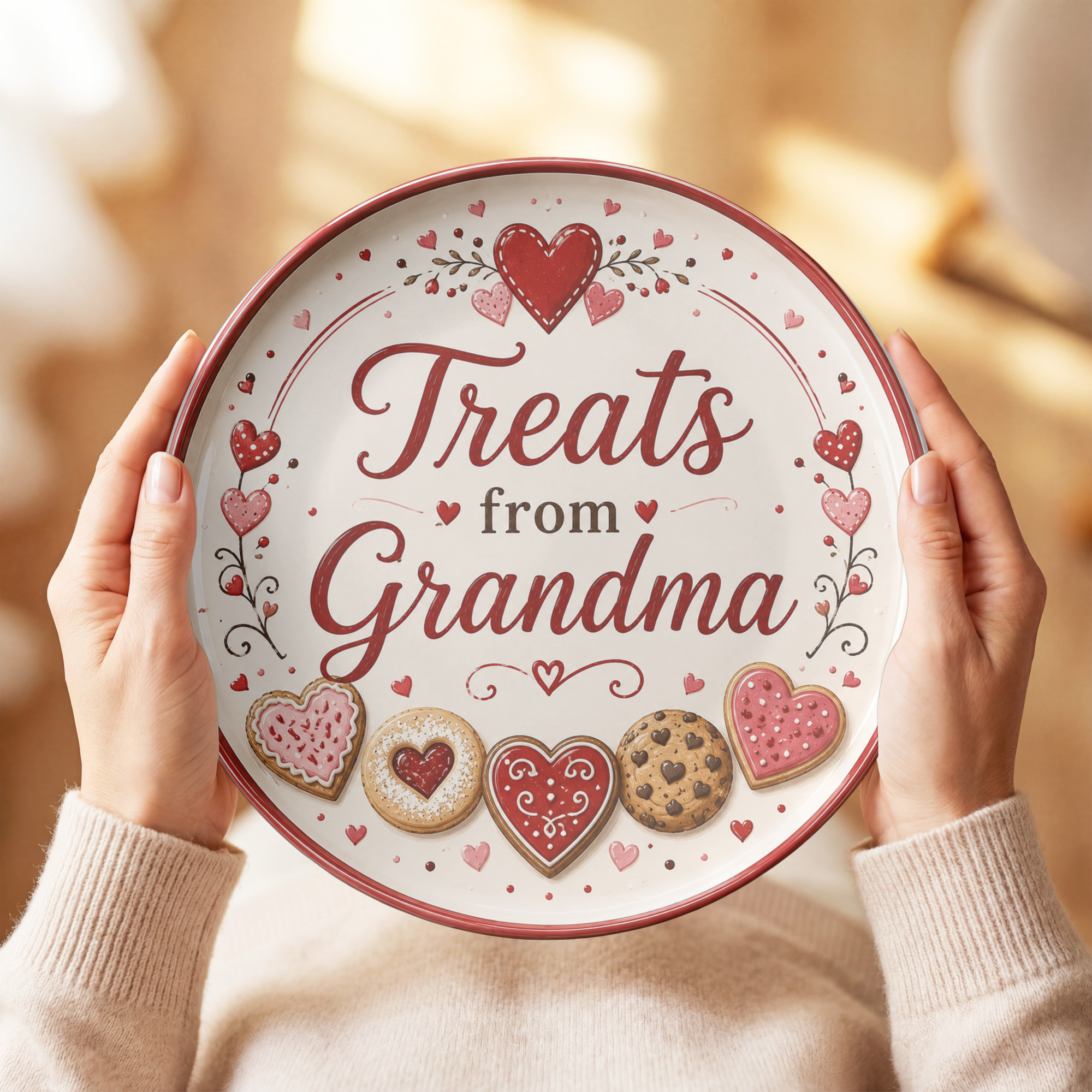 Treats from Grandma Plate, Heart Cookie Serving Plate, Grandma Gift, Valentine Dessert Plate, 10 Inch Decorative Kitchen Gift for Grandma