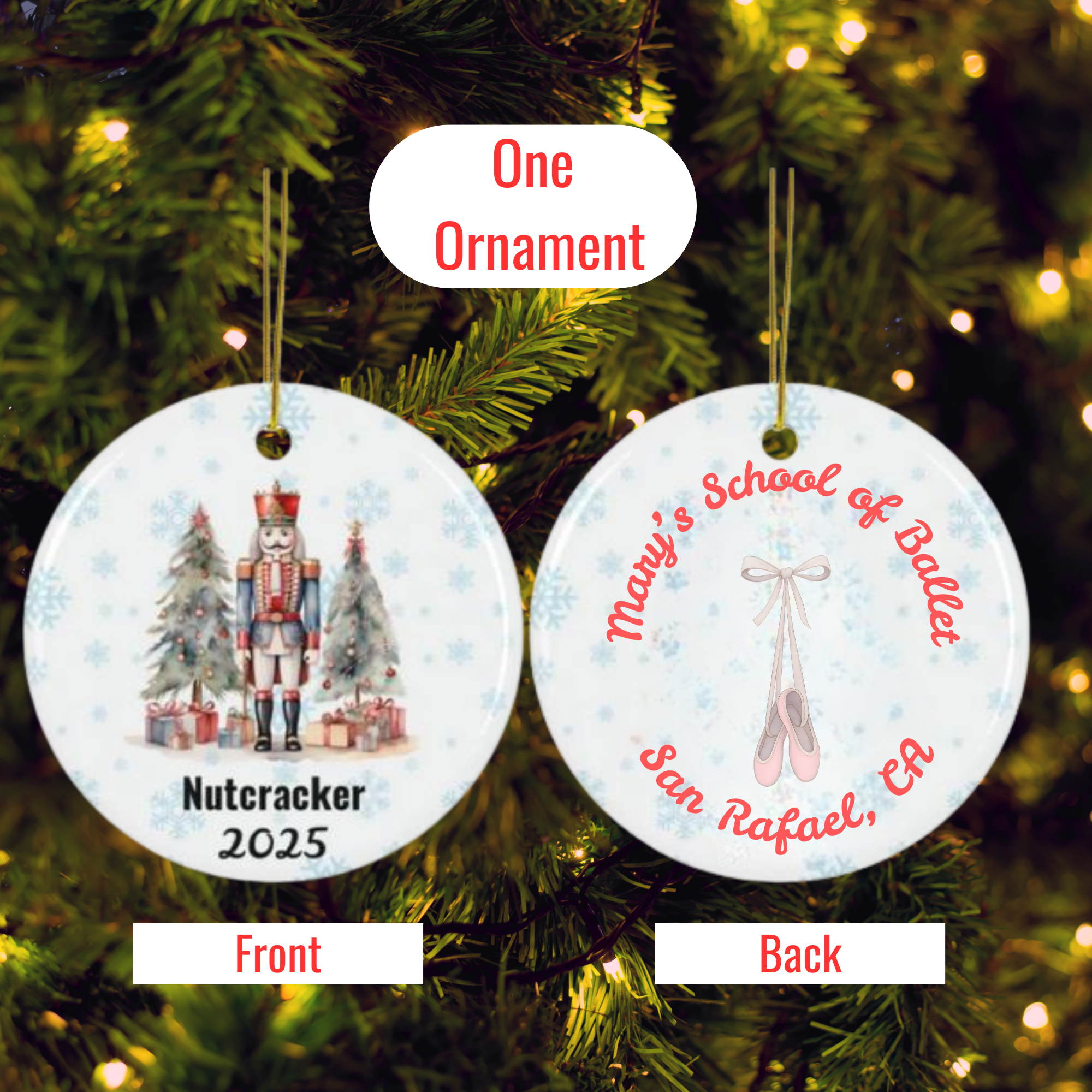 Personalized Nutcracker Ballet Christmas Ornament – Double-Sided - Christmas Tree Decoration, Ballet Fundraiser, (1pc, 3pcs, 5pcs, 10pcs)