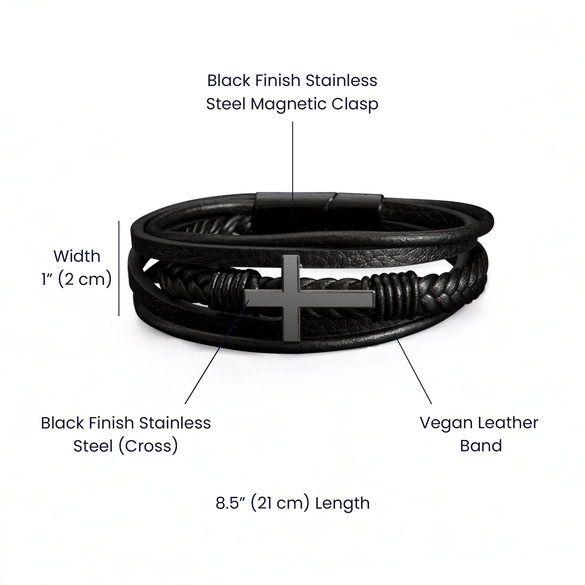 Men's Cross Leather Bracelet, Christian Gift for Him, Joshua 1:9 Courage Bracelet, Faith Gift for Husband, Boyfriend, Dad or Friend