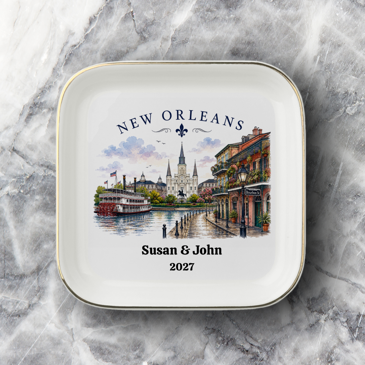 Peronalized New Orleans Jewelry Dish, Louisiana Keepsake Tray, Bourbon Street Trinket Dish, French Quarter Souvenir, Gift for Travelers and Locals