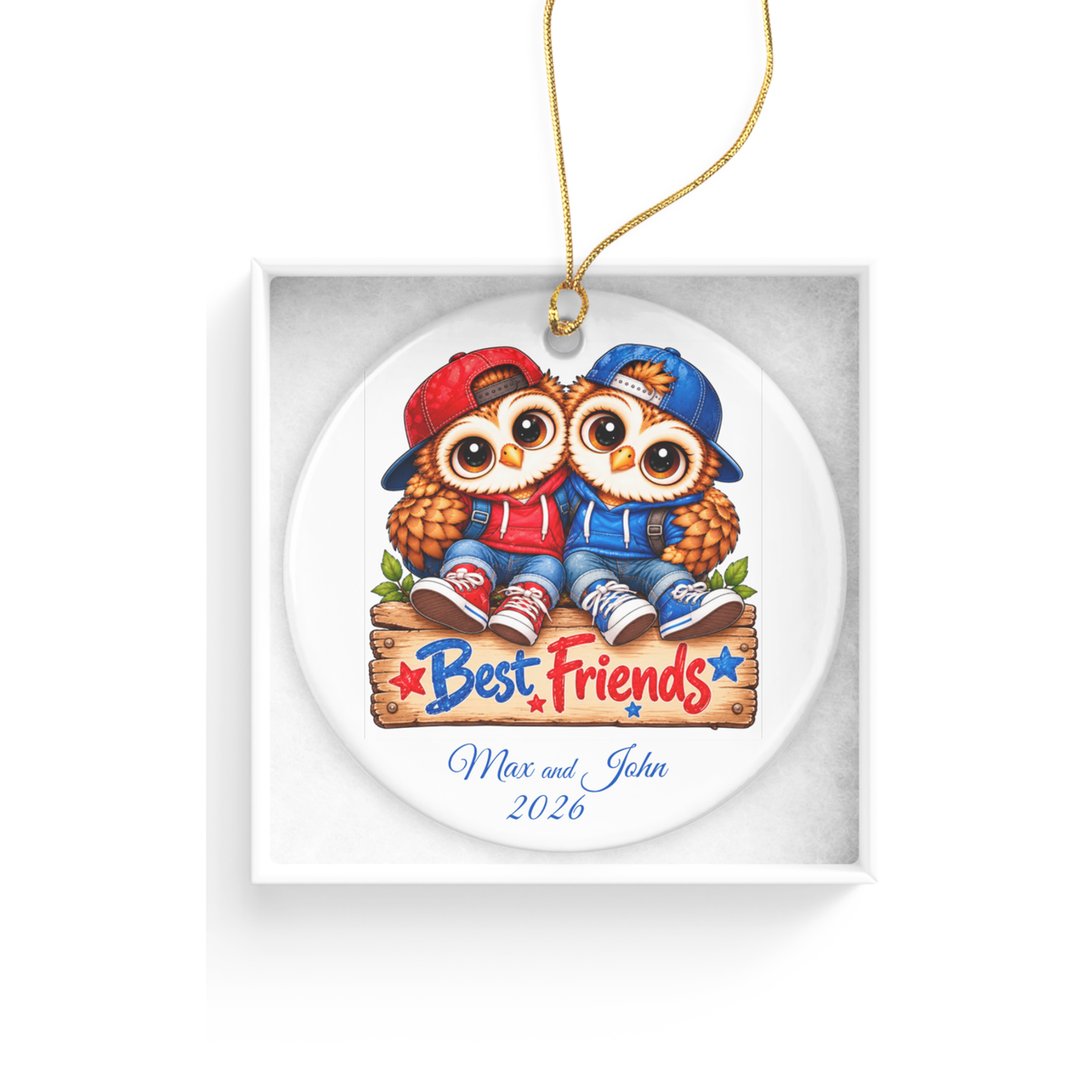Personalized Best Friends Owl Ornament, Boys Friendship Gift, BFF Christmas Keepsake